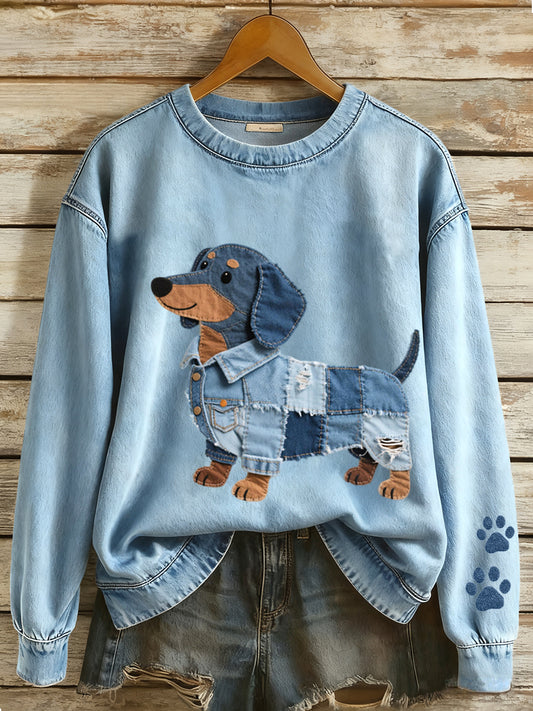 Ženski Denim Patchwork umjetnost Dach jazavica psa uzorak znoja
