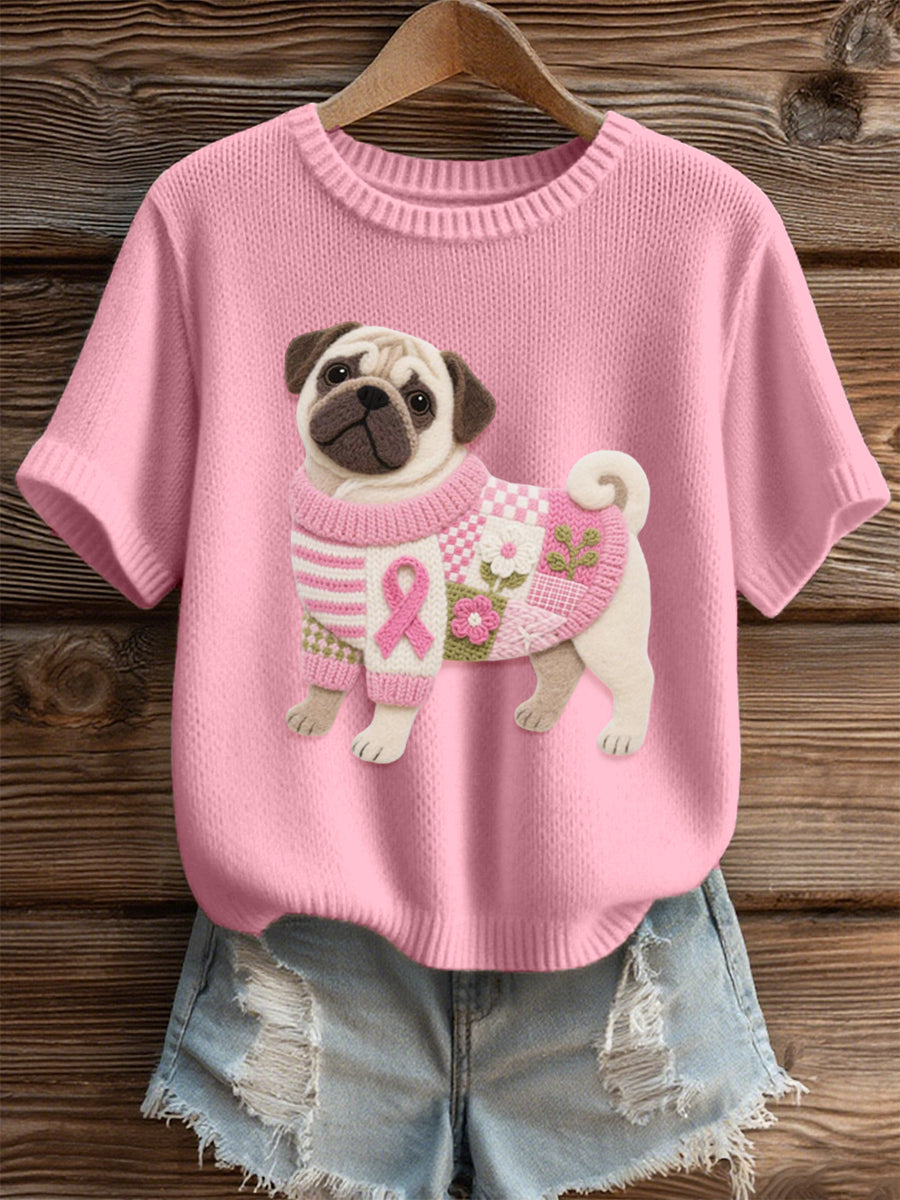 Ženska ljupka Pug osjetila umjetnost udobna pleteni vrh