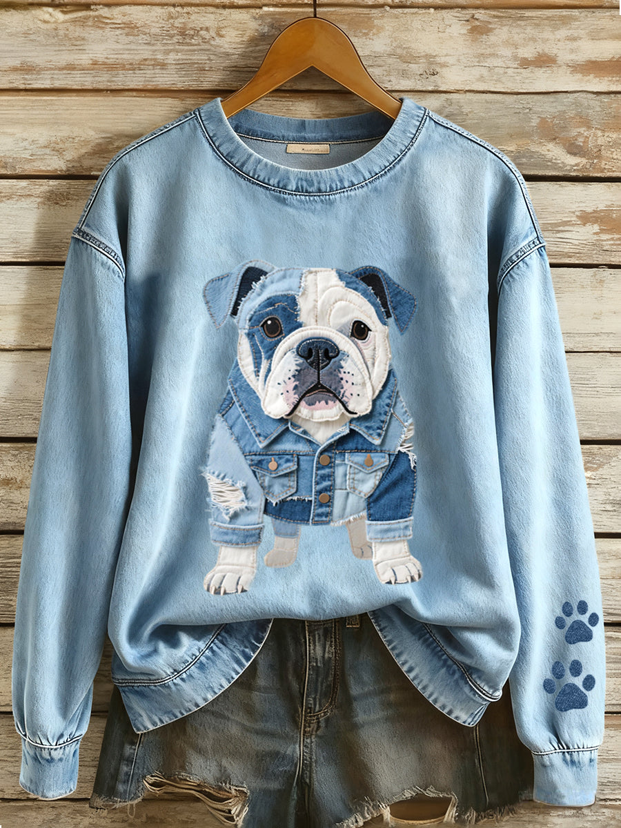 Ženski Denim Patchwork umjetnost francuskog Bulldog uzorak znoja