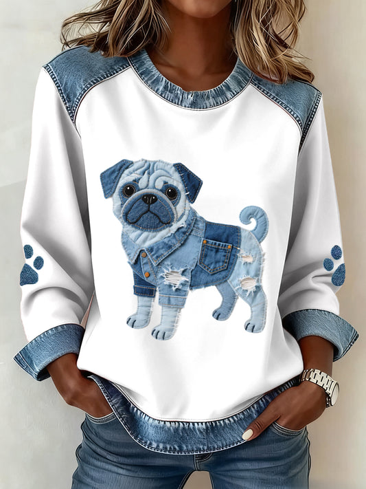 Ženski lijepi Pug pas uzorak Denim patchwork umjetnost trenera