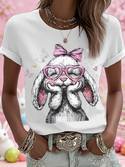 Ženski slatki Uskrs zec Print Casual Tee