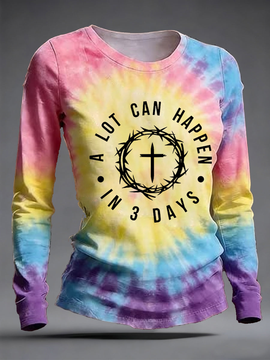 Ženske puno se može dogoditi u 3 dana hrišćanski Uskrs Tie-Dye Tiskanje Casual Duga rukav majica