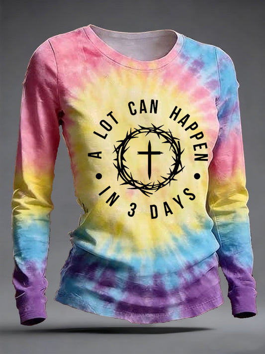 Ženske puno se može dogoditi u 3 dana hrišćanski Uskrs Tie-Dye Tiskanje Casual Duga rukav majica