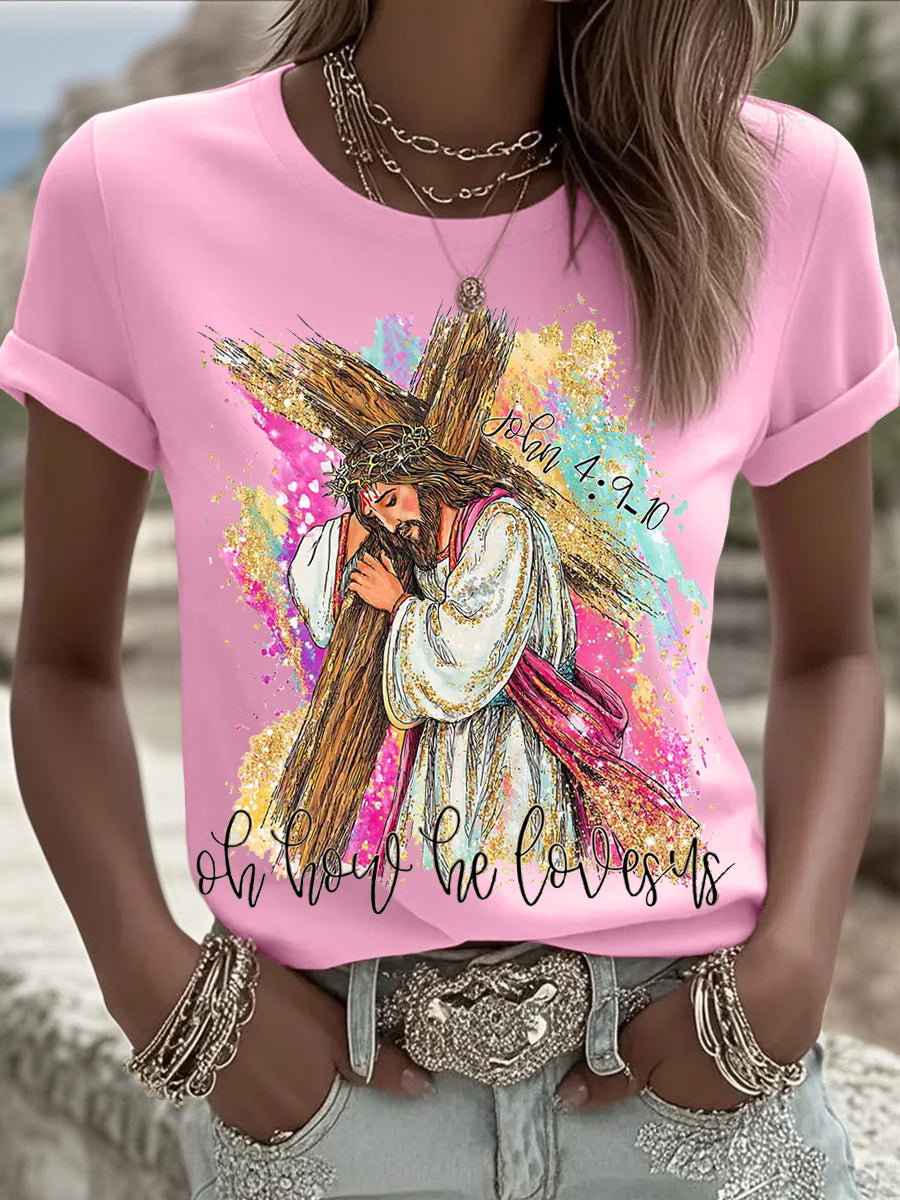 Ženske o kako nas voli hrišćanski Uskrs Print Casual Tee