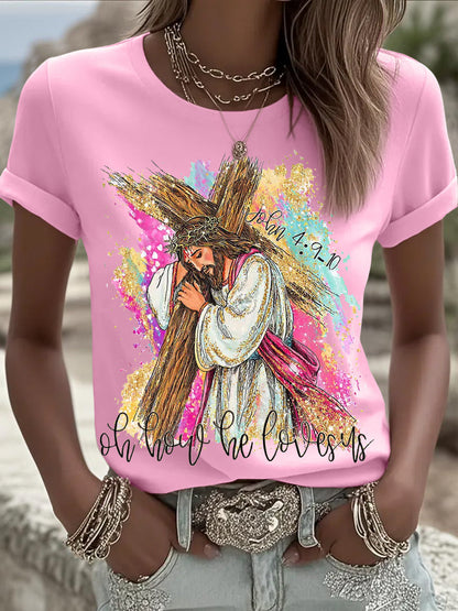 Ženske o kako nas voli hrišćanski Uskrs Print Casual Tee
