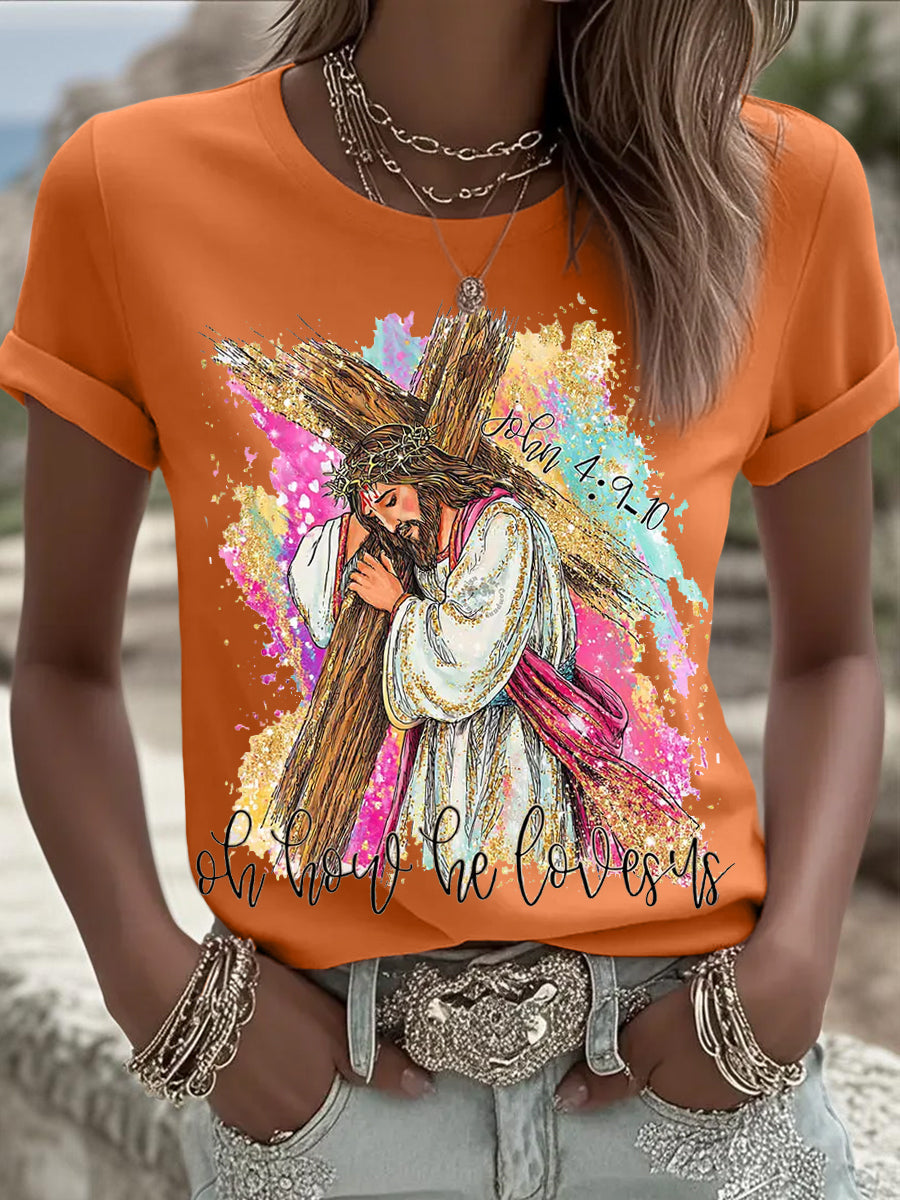 Ženske o kako nas voli hrišćanski Uskrs Print Casual Tee