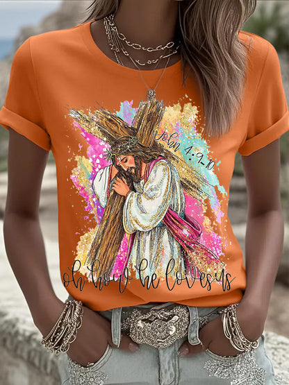 Ženske o kako nas voli hrišćanski Uskrs Print Casual Tee