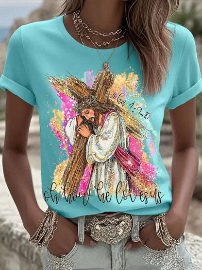 Ženske o kako nas voli hrišćanski Uskrs Print Casual Tee