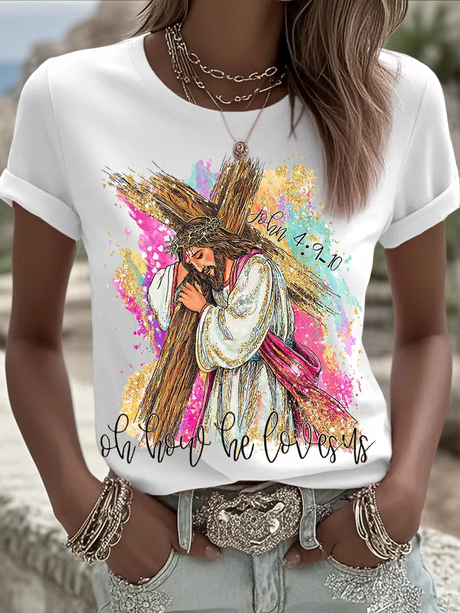 Ženske o kako nas voli hrišćanski Uskrs Print Casual Tee