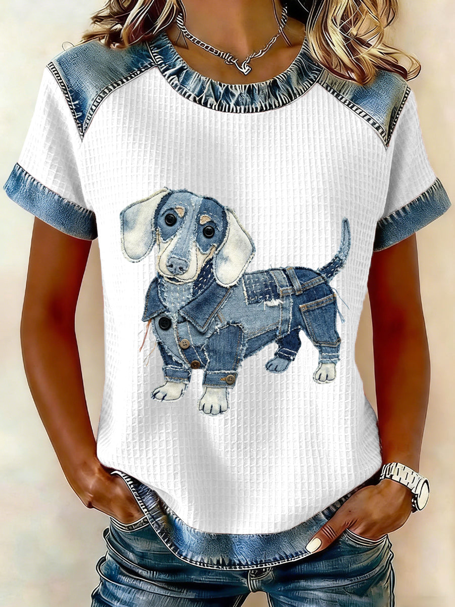 Ženski lijepi jazavica uzorak Denim patchwork vrh