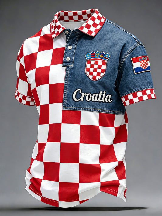Muški hrvatski umjetnički patchwork s prugama i bojama, polo majica s printom