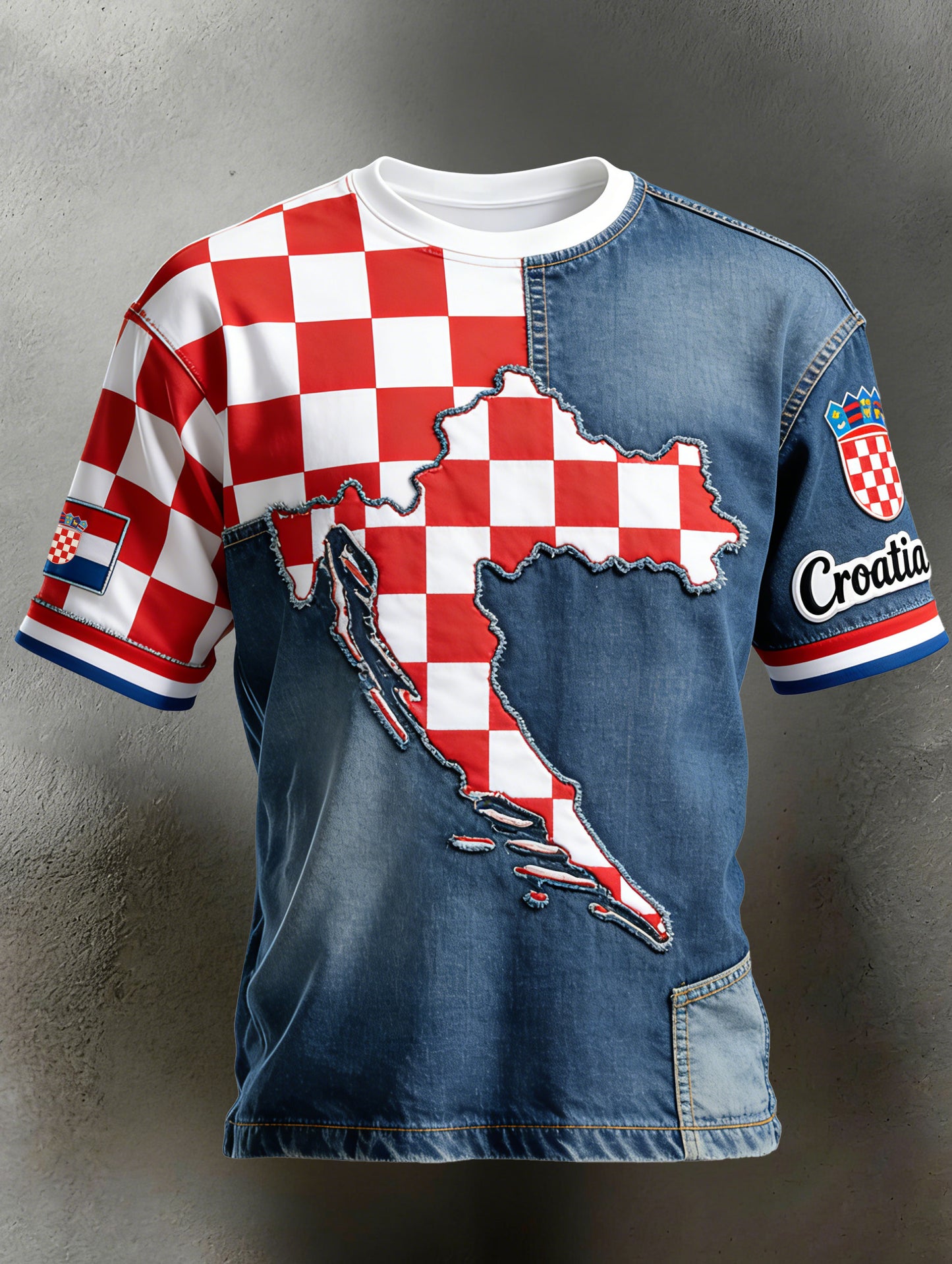Muška majica s hrvatskom umjetnošću patchwork zastavom i šarenim printom
