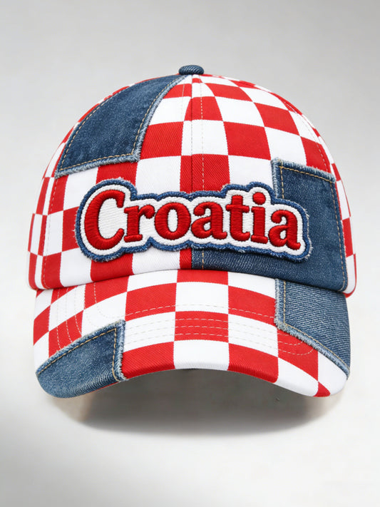 Uniseks košarkaška kapa s umjetničkim printom u crveno-bijelom karo uzorku, hrvatska stilizacija