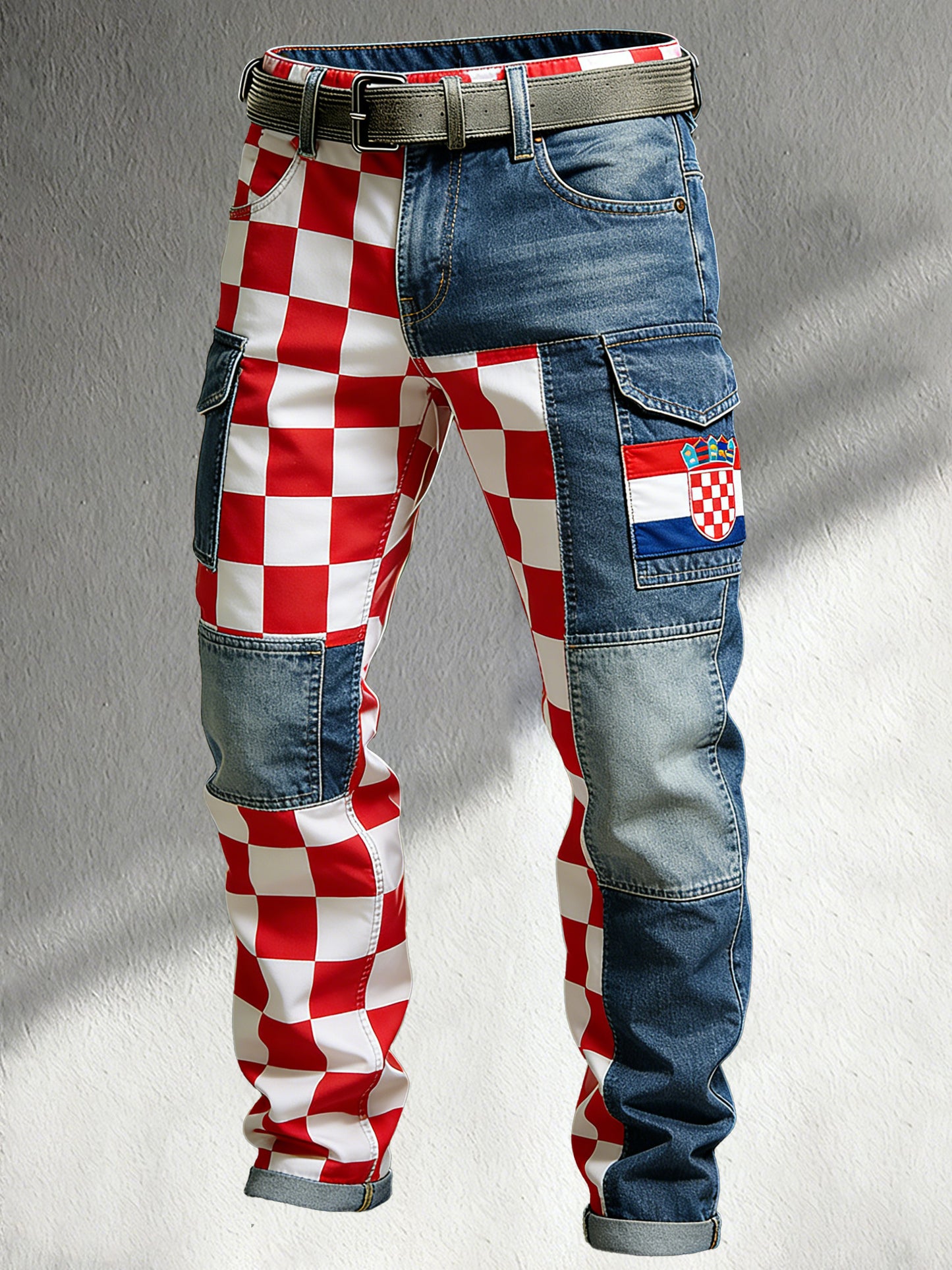Muška hrvatska crvena i bijela likovna hlača Tiske