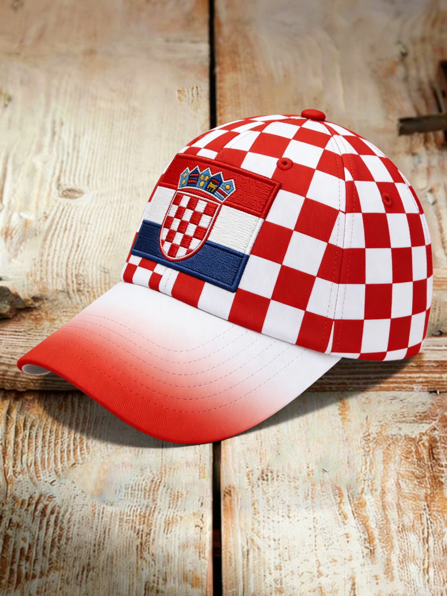 Uniseks košarkaška kapa s umjetničkim printom u crveno-bijelom karo uzorku, hrvatska stilizacija