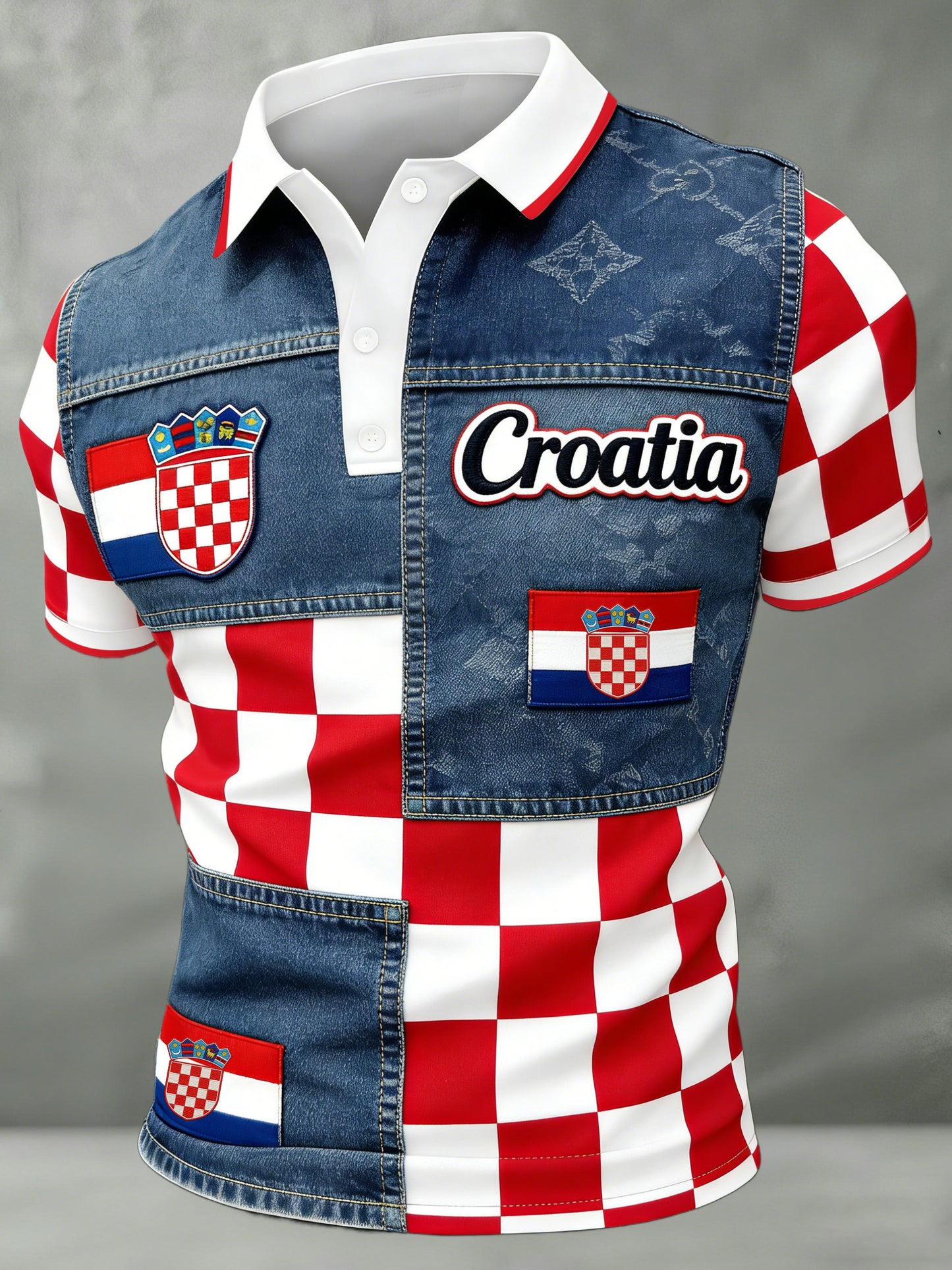 Muška hrvatska crvena i bijela davačka ploča s polo