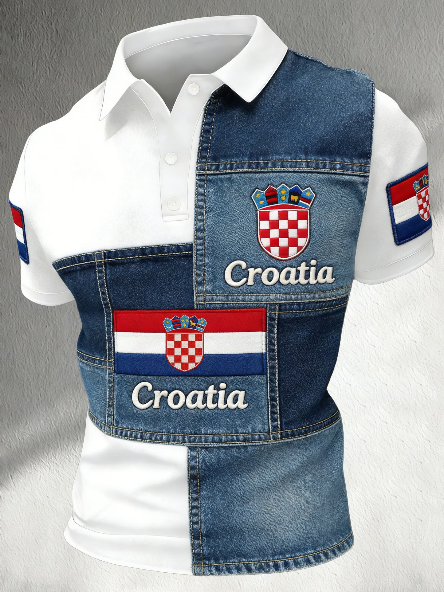 Muška hrvatska crvena i bijela davačka ploča s polo