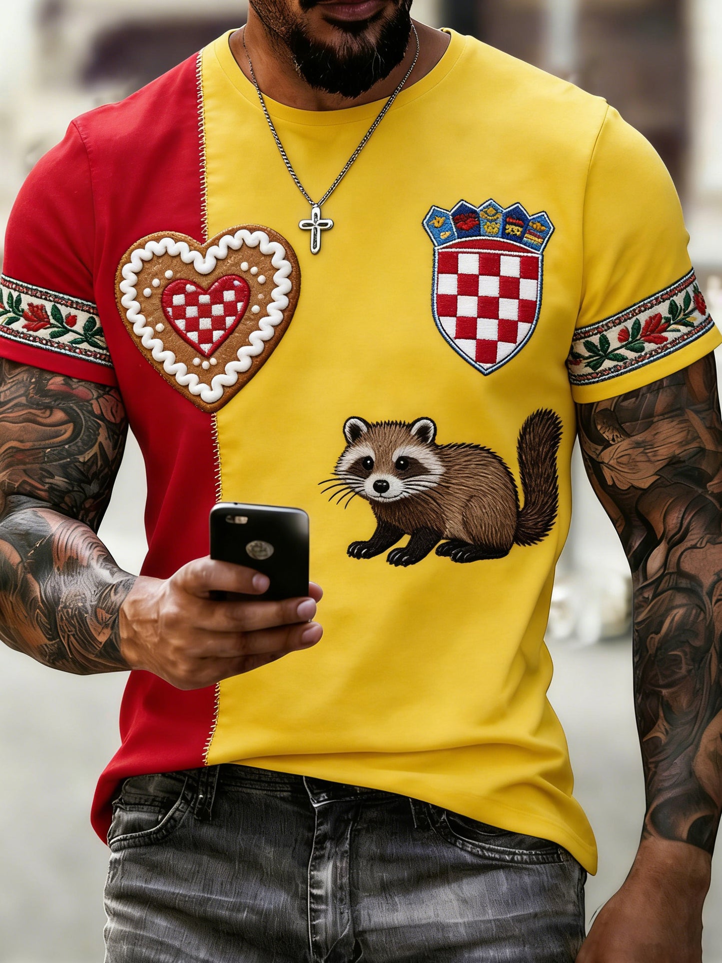 Muškarci hrvatski stil crvena i bijela dava umjetnost Ispis T-majica