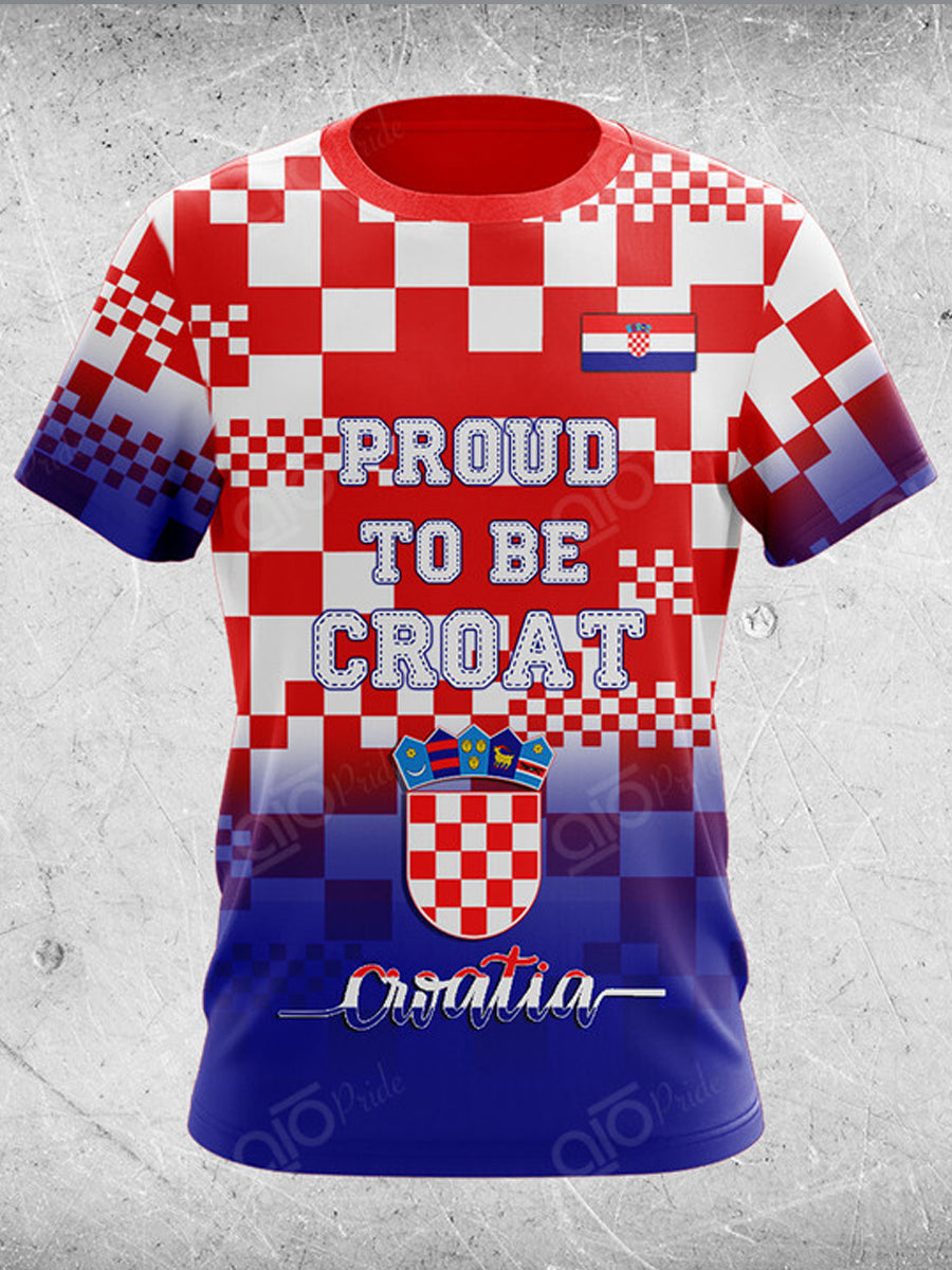 Retro hrvatski stil spajani umjetnički print ležerni majica