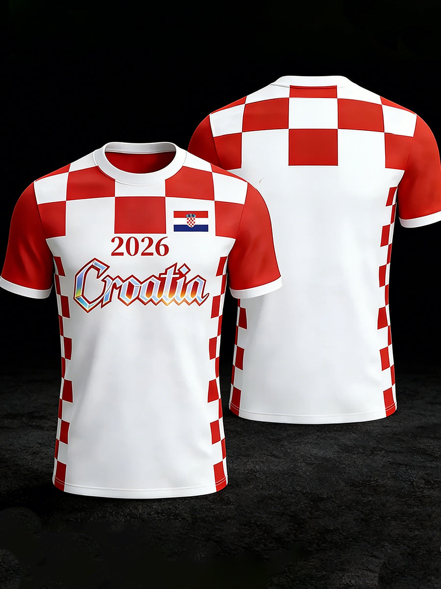 Retro hrvatski stil spajani umjetnički print ležerni majica