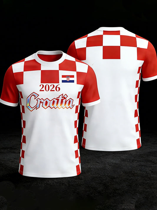 Retro hrvatski stil spajani umjetnički print ležerni majica