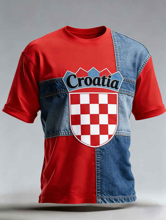 Muška majica s hrvatskim crvenom i bijelom dama umjetnost Tiska i panela