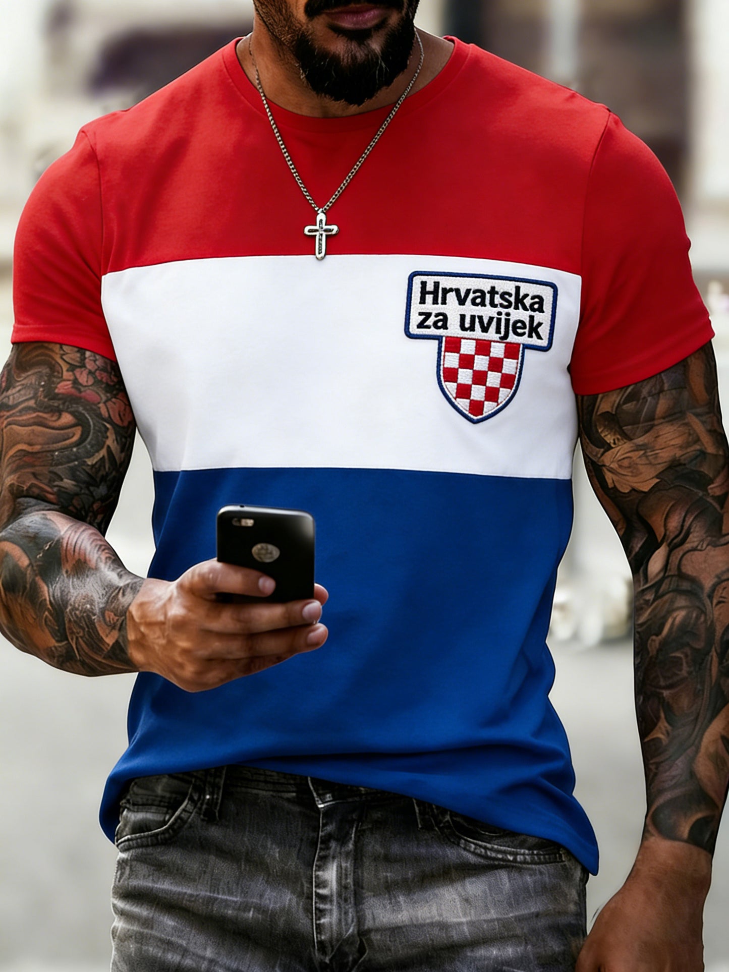 Muška majica s hrvatskom crveno-bijelom šahovnicom i panelima