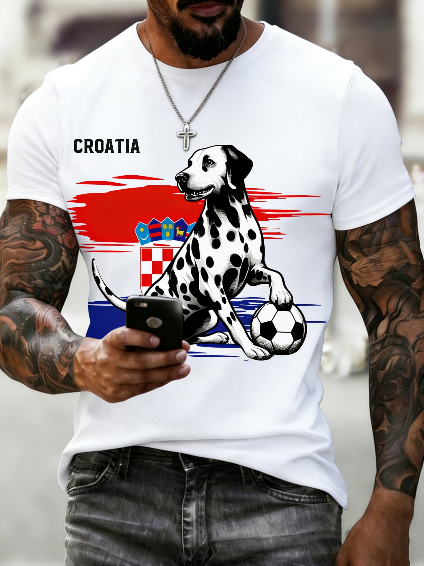 Muška majica s umjetničkom grafikom u bojama hrvatske zastave