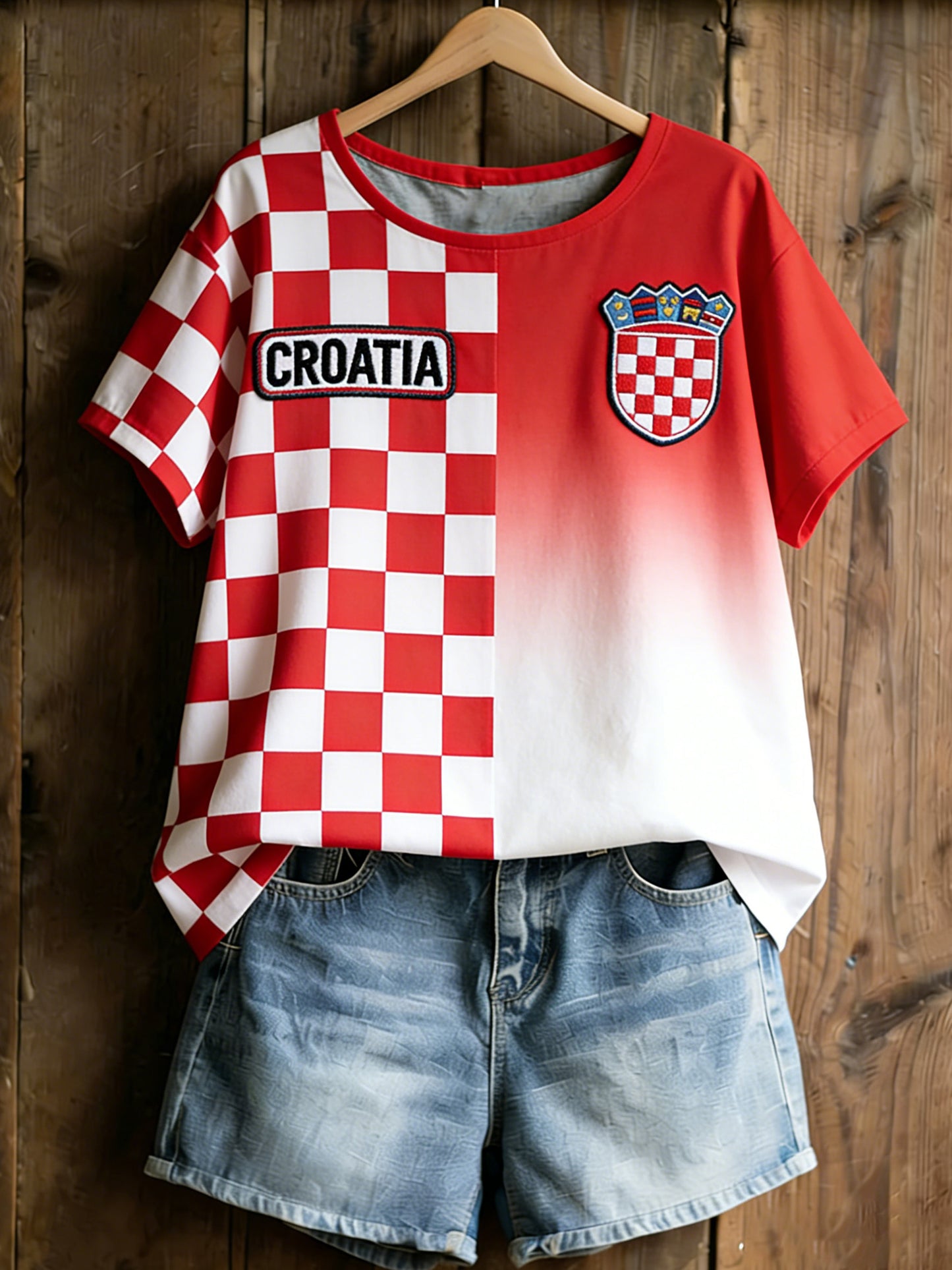 Ženska majica s umjetničkom grafikom u bojama hrvatske zastave