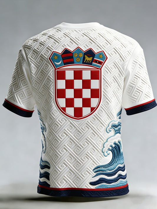 Muška majica s hrvatskim geometrijskim šahovskim uzorkom i umjetničkom grafikom