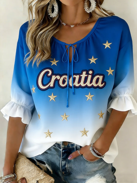 Ženska hrvatska crvena i bijela umjetnost Ispis T-majca.