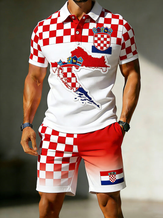 Muška Hrvatska Crvena i bijela davački nogomet Art Print Polo Set