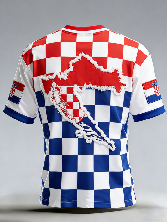 Muška majica s umjetničkom grafikom nogometne utakmice u crveno-bijelom šahovskom uzorku, Hrvatska