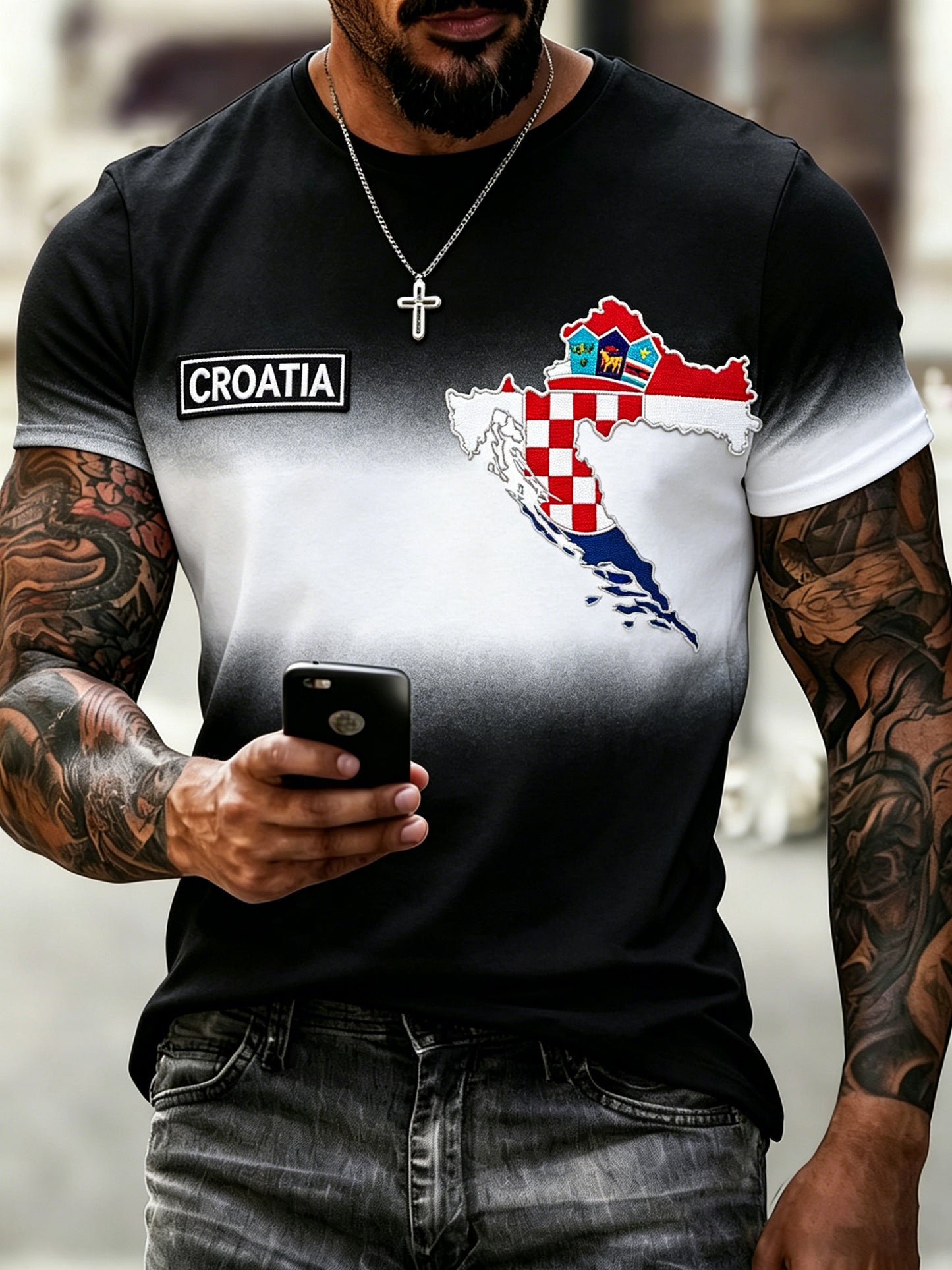 Muška majica s umjetničkom grafikom u bojama hrvatske zastave