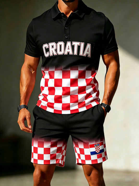 Muški polo odijelo s umjetničkom grafikom na temu hrvatske zastave