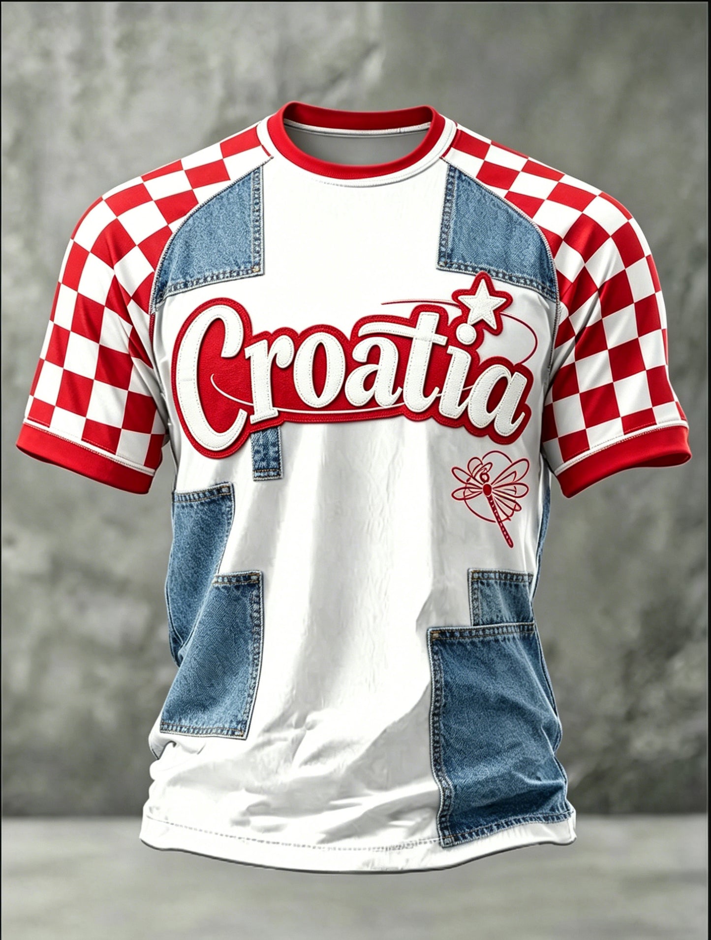 Muška majica s umjetničkom grafikom u bojama hrvatske zastave