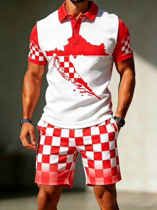 Muški polo odijelo s umjetničkom grafikom na temu hrvatske zastave