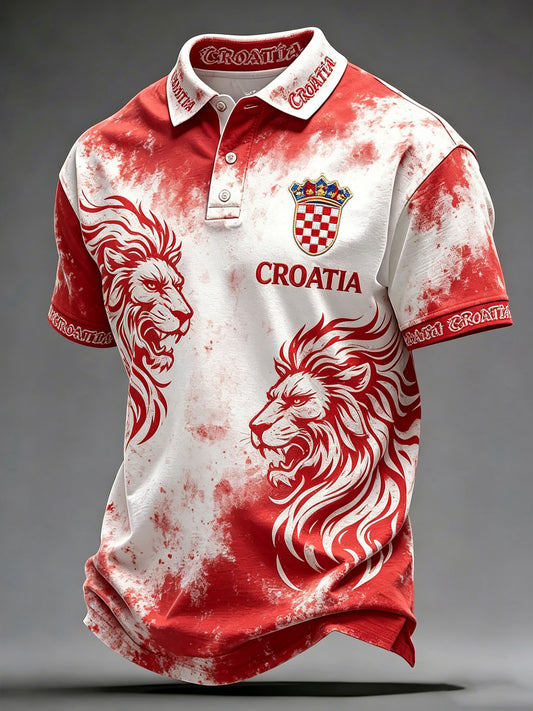Muška polo majica s umjetničkom grafikom u bojama hrvatske zastave kao spomen‑izdanje