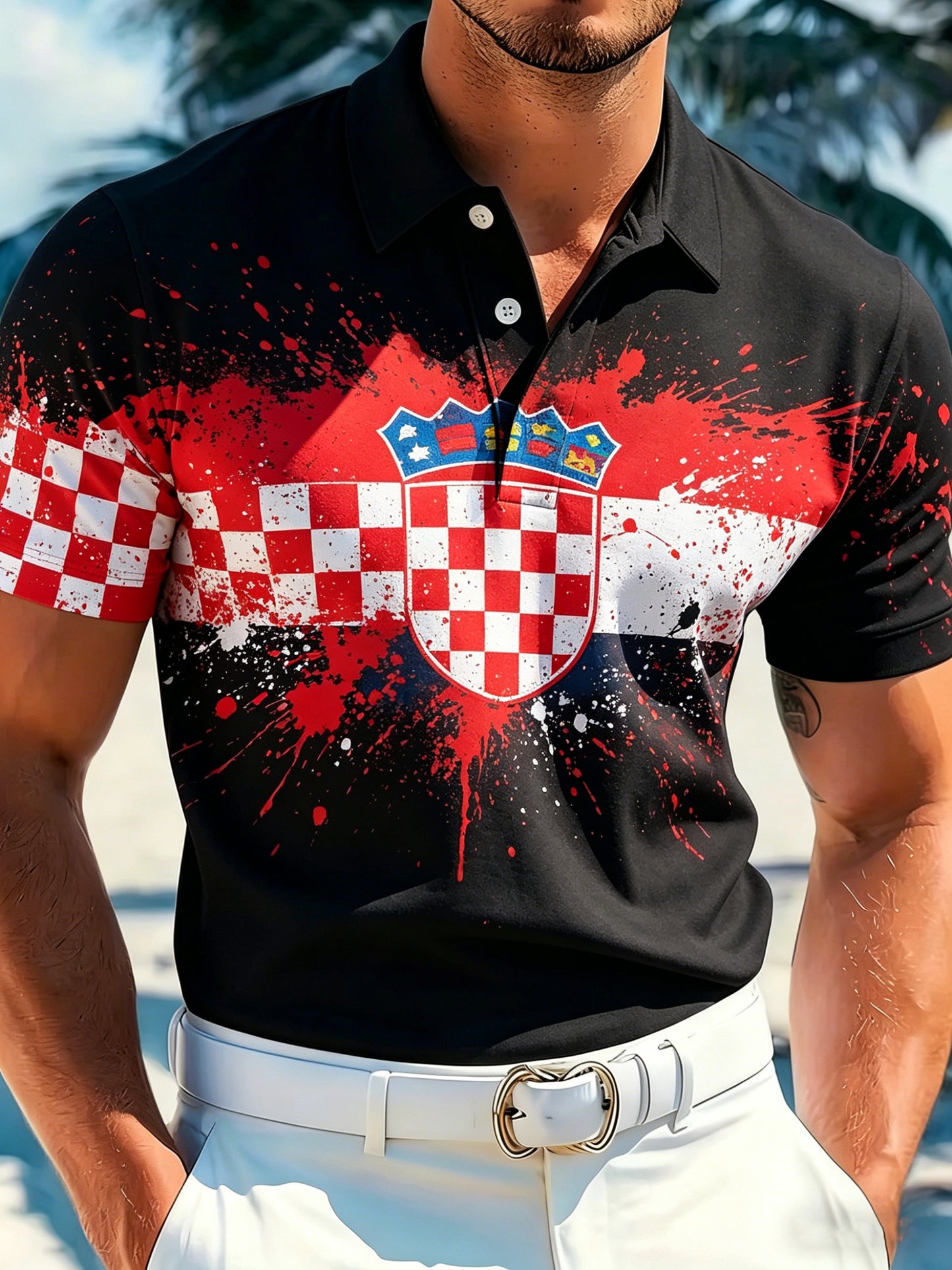 Muška polo majica s umjetničkom grafikom u bojama hrvatske zastave kao spomen‑izdanje