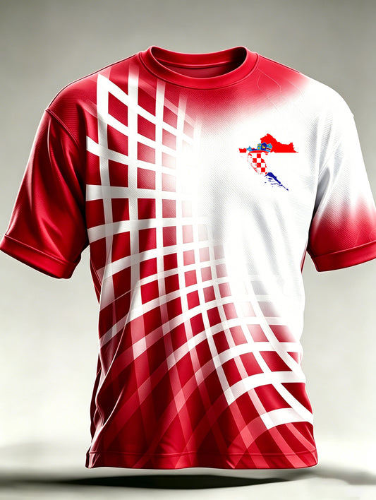 Muška hrvatska crvena i bijela dama umjetnost Ispis kratki rukav T-shirt