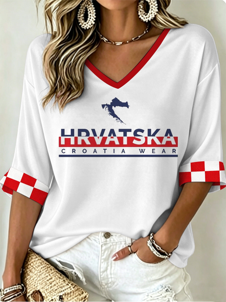 Ženska majica s rukavima srednje dužine i V-izrezom