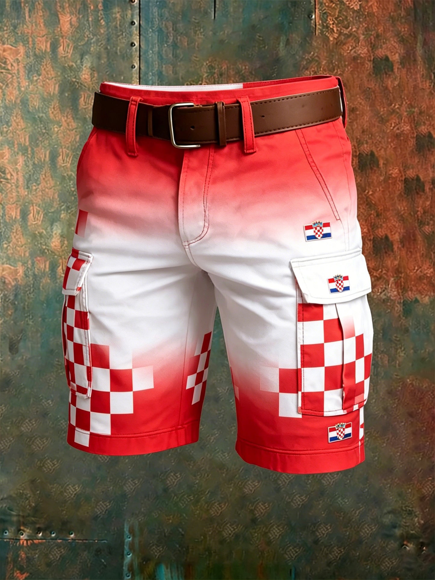 Muškarci hrvatski crvena i bijela rukovana umjetnost Print Shorts