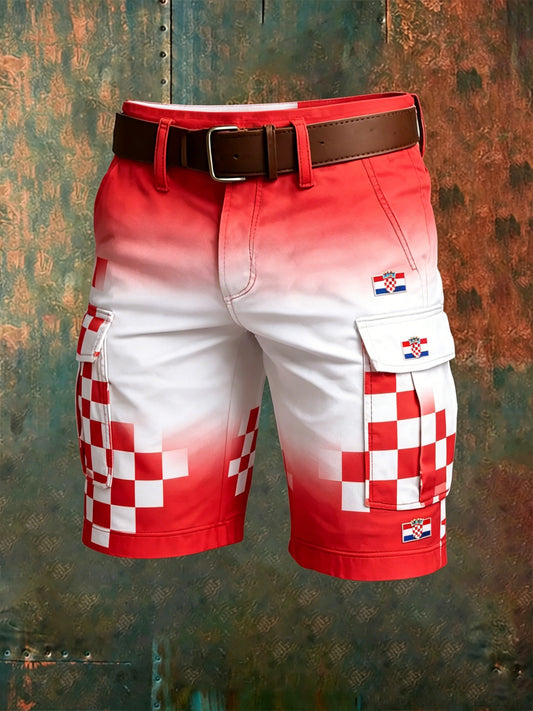 Muškarci hrvatski crvena i bijela rukovana umjetnost Print Shorts