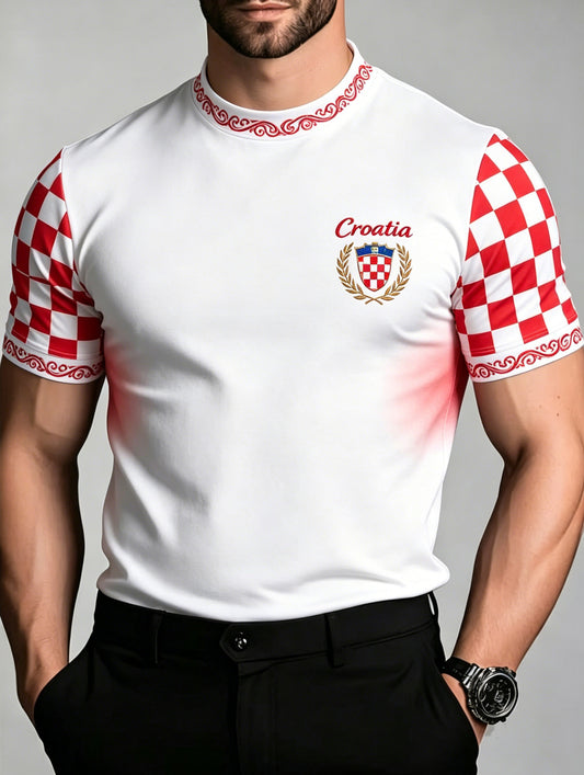 Muški kratki rukav T-majica s hrvatskim umjetnosti Tiskanja