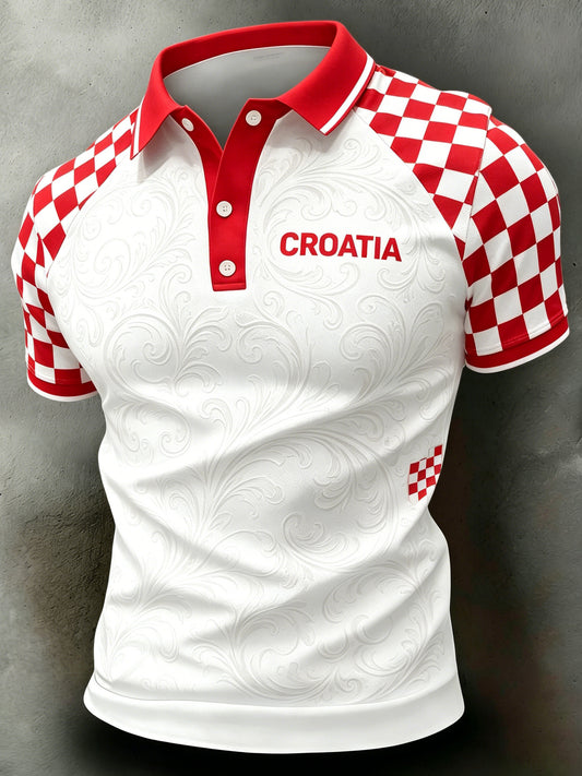 Muški hrvatski cvijetni Print V-vrat Polo Vrt
