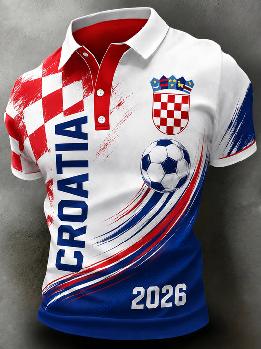 Muška majica polo s umjetničkim printom u patchwork stilu s motivom hrvatske nogometne reprezentacije