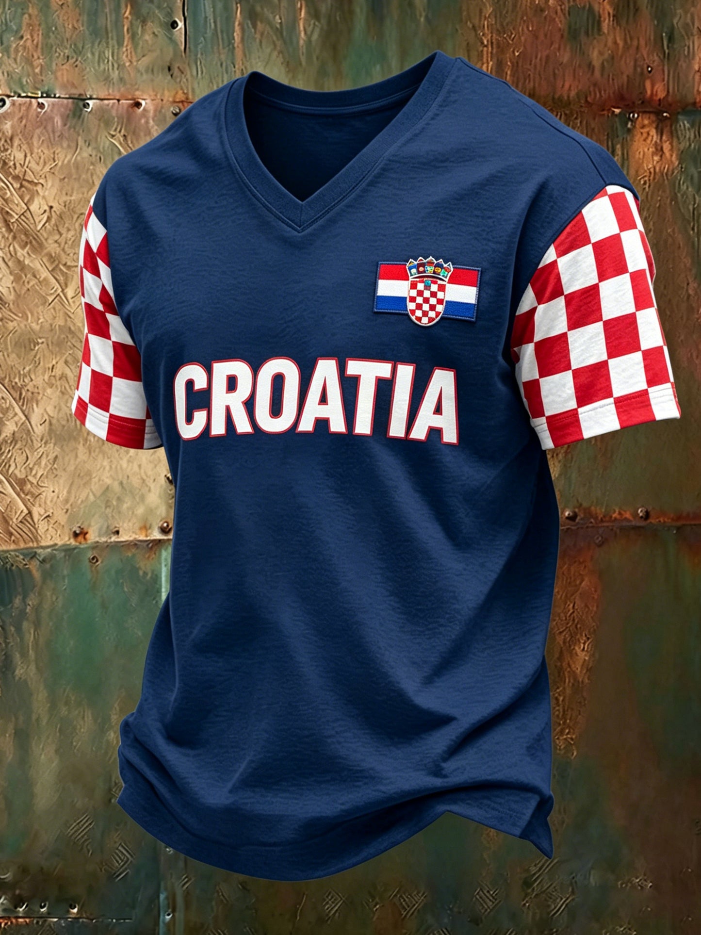 Muški majica s V-izrezom s umjetničkim printom za navijanje na nogometnoj utakmici Hrvatske
