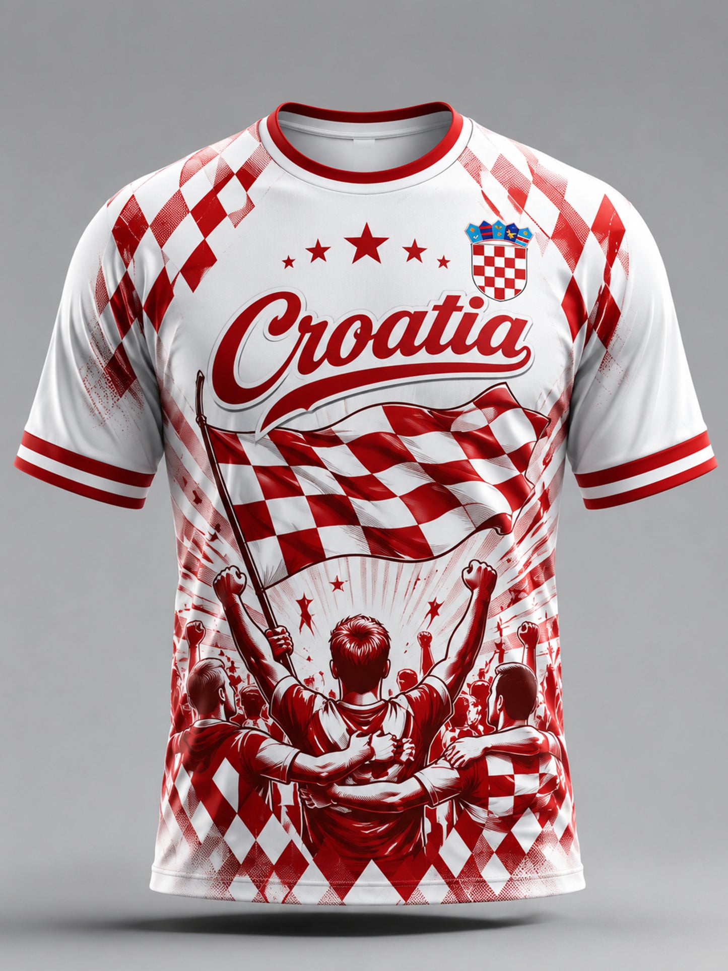 Muška navijačka majica za nogometne utakmice Hrvatske – umjetnički print u bojama nacionalne zastave