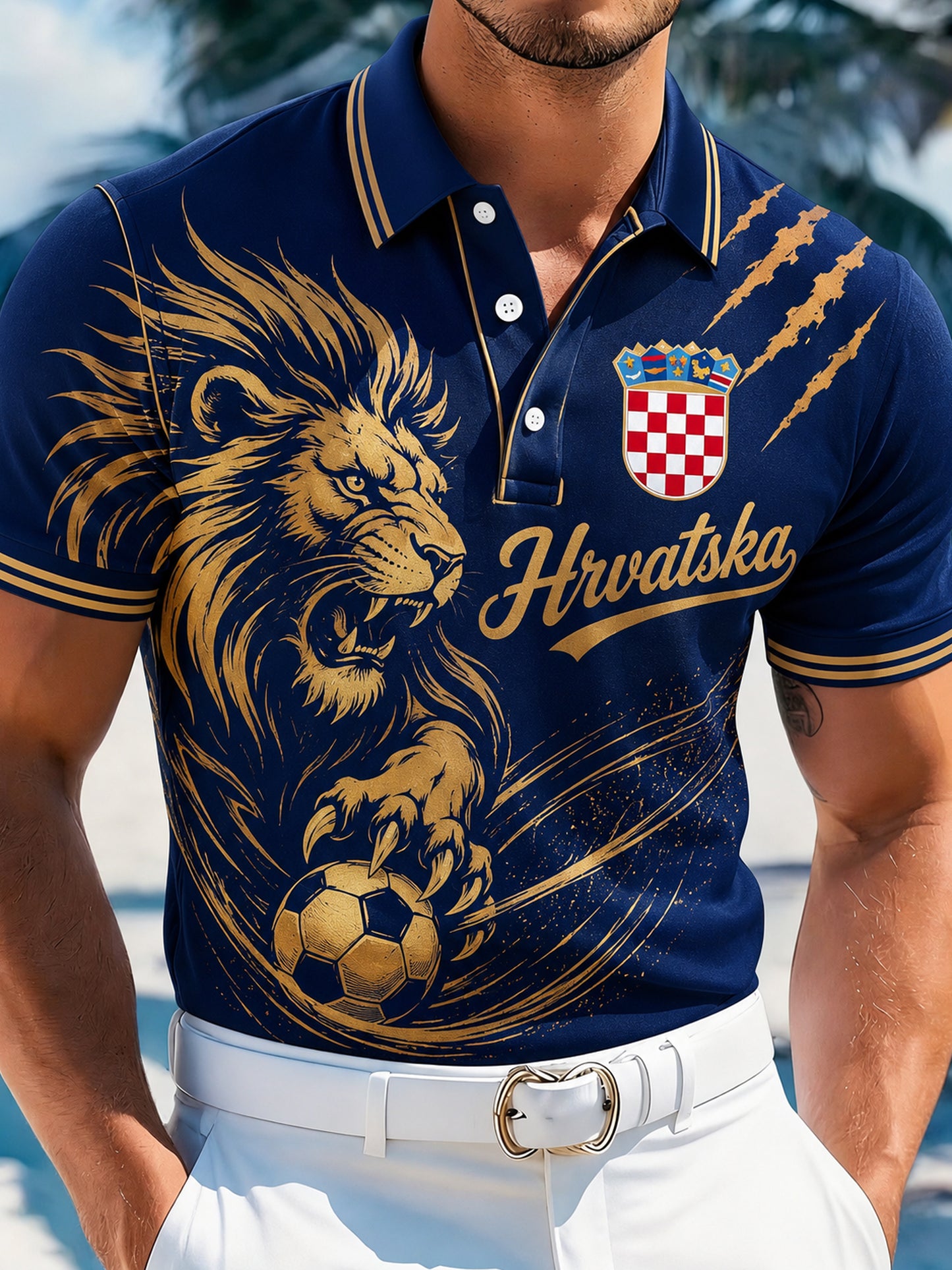 Muškarac Croatia Nogomet Mečica Fan Polo košulja s nacionalnim zastavom umjetničkim tisak