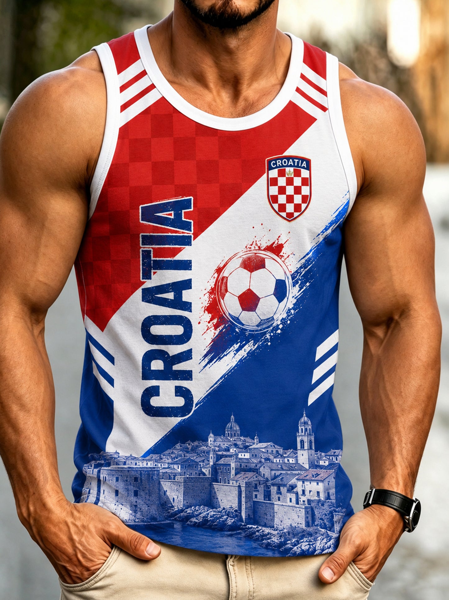Tank top s umjetničkom grafikom za nogometne navijače Hrvatske za muškarce
